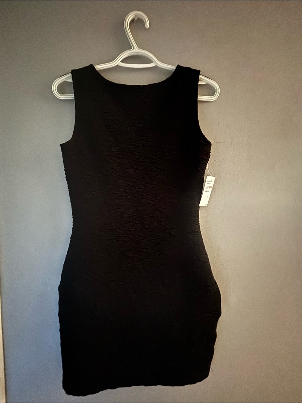Good American Black Textured Sleeveless Mini Dress
